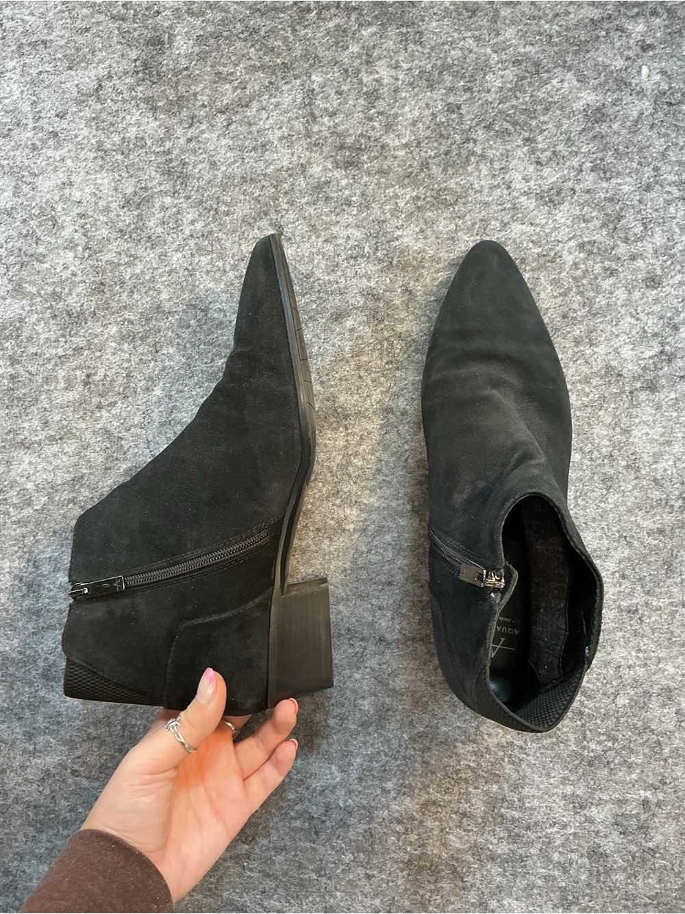 Aquatalia Black Suede Pointed-Toe Ankle Boots - Size 9.5
